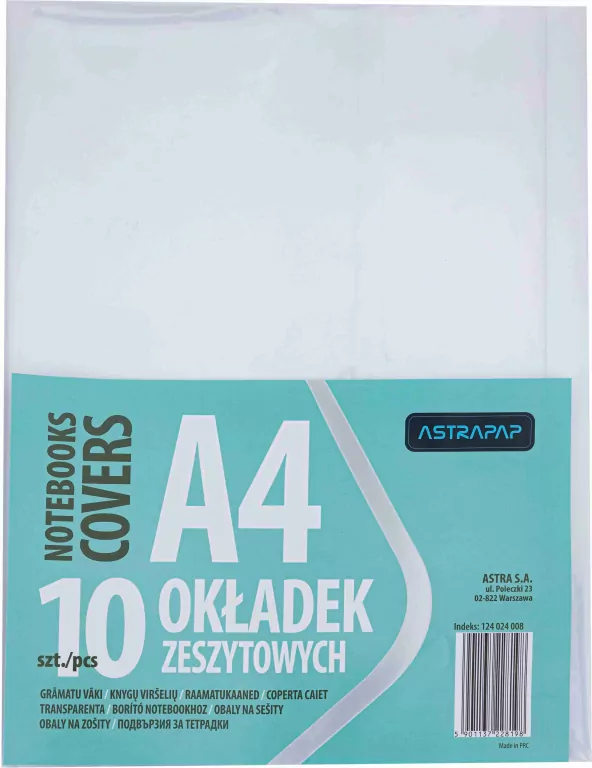 Okładka zeszytowa A4 bezbarwna  ASTRA - tantis.pl
