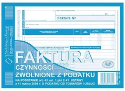 Faktura. Czynności zwolnione z podatku