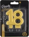 Świeczka cyferka 18 Beauty&Charm metalik złota 8cm - tantis.pl