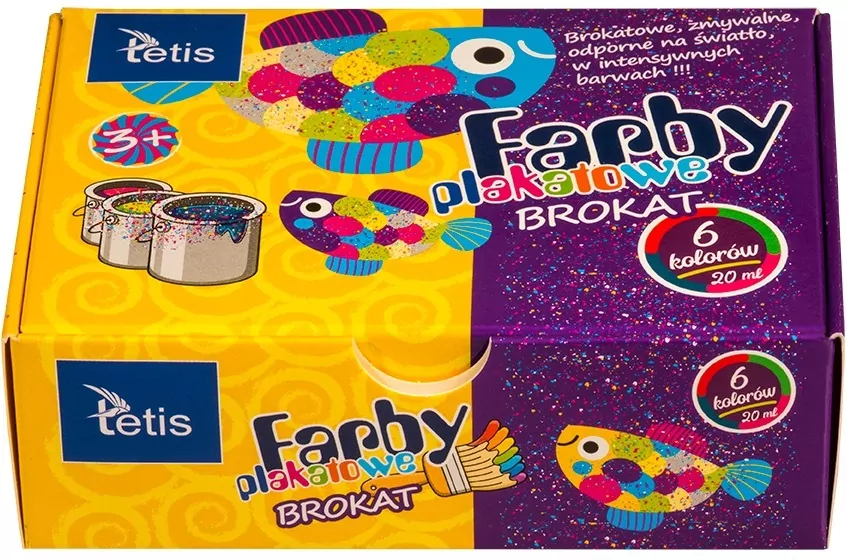 Farby plakatowe brokatowe 20ml. 6 kolorów - tantis.pl