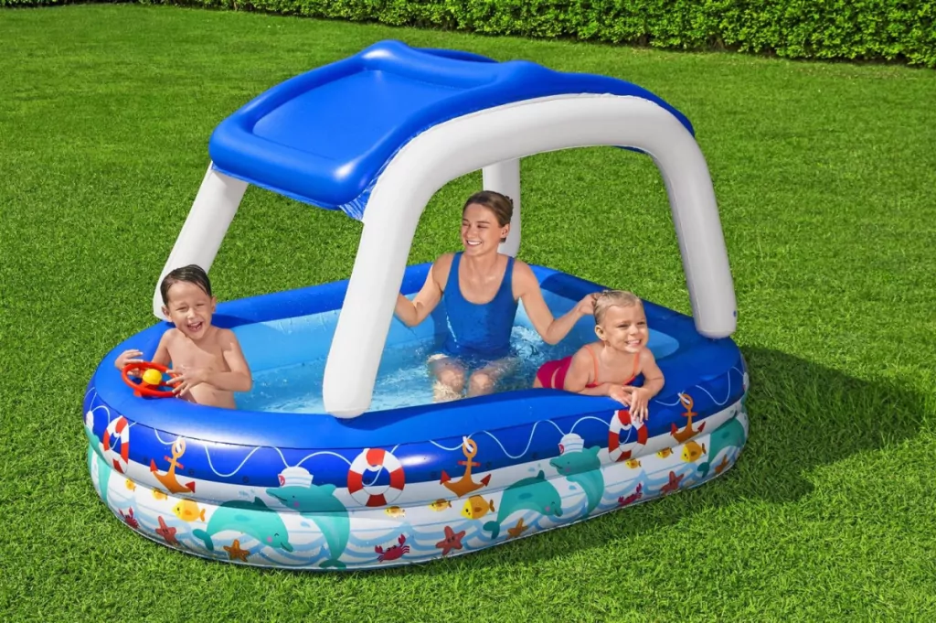 Basen dmuchany familijny z daszkiem Morski Kapitan 2.13m x 1.55m x 1.32m - tantis.pl