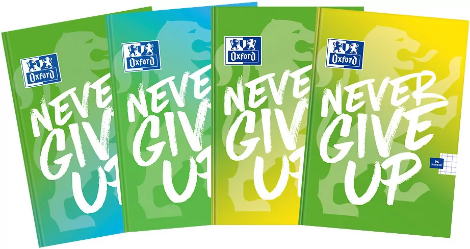 Brulion A5/96k kratka. Oxford. Never give up. Mix 1 szt - tantis.pl