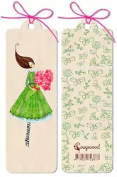 Zakładka drewniana: Kobieta z bukietem