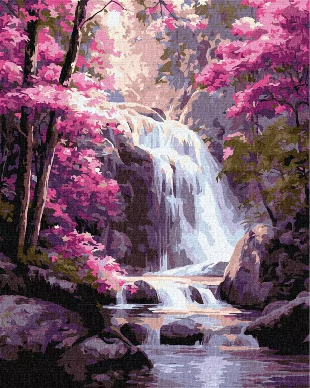 Malowanie po numerach - Wodospad w różowy 40x50cm - tantis.pl