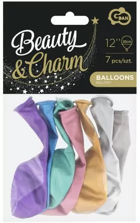 Balony 12''. Beauty&Charm. Platynowy metalik. Mix 7 szt - tantis.pl