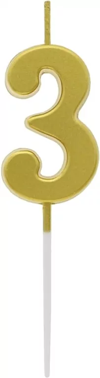 Świeczka piker 9,5cm. Metaliczna złota. Cyfra 3 - tantis.pl