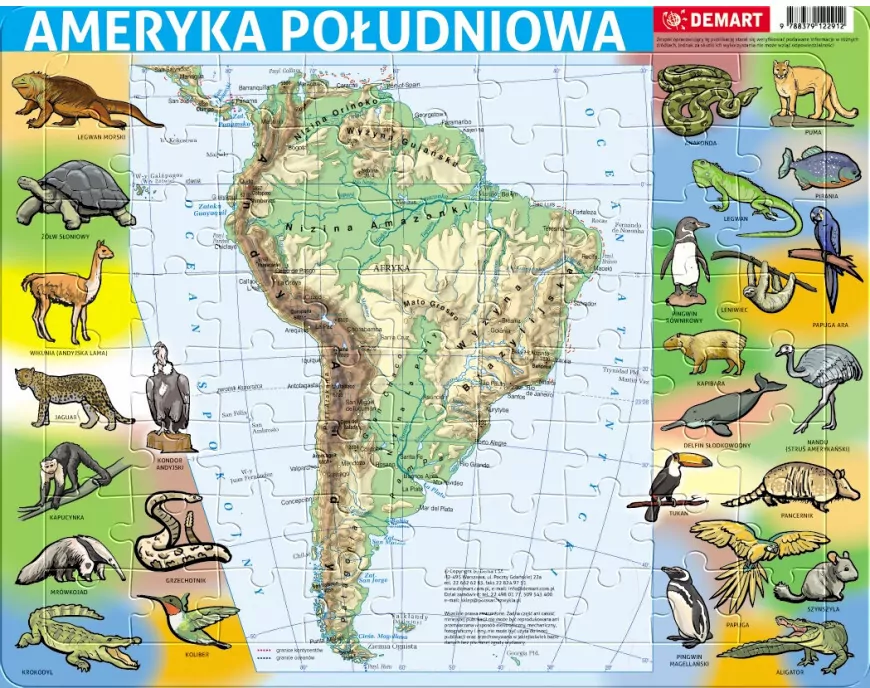 Puzzle ramkowe. Ameryka Płd fizyczna - tantis.pl