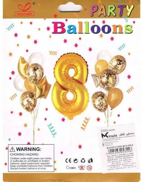 Zestaw balonów, cyfra "8", wys. 30-60cm, 16 szt.  BSC-538-8 - tantis.pl