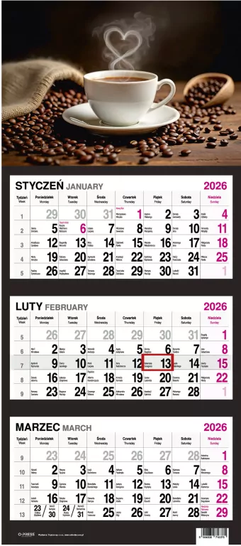 Kalendarz 2026 Trójdzielny Kawa - tantis.pl