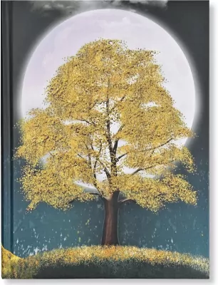 Notatnik szyty. Pozłacane drzewo nocą