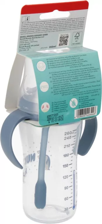 NUK. Butelka do nauki picia ze słomką. 260 ml. Pingwin - tantis.pl