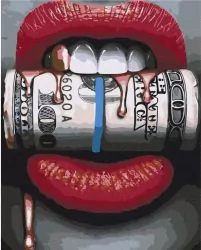 Malowanie po numerach. Seksowne usta z pieniędzmi