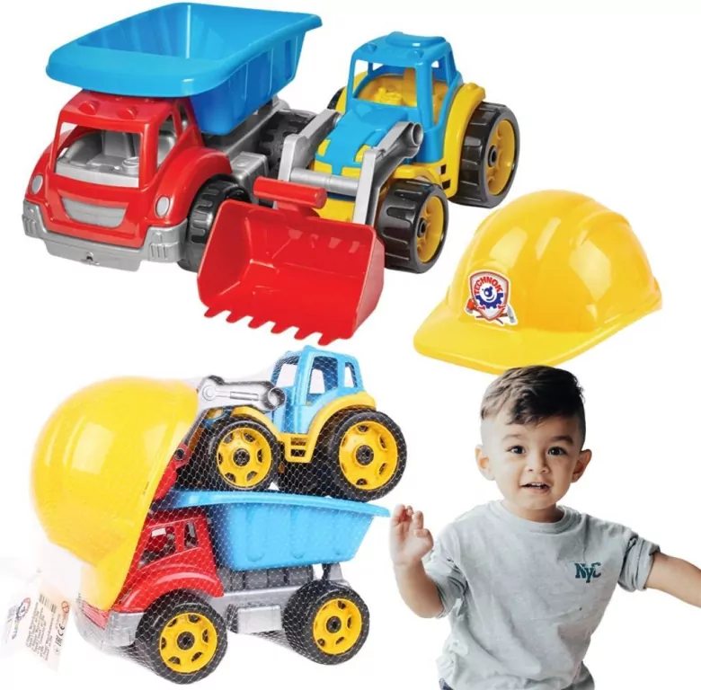 Koparka z wywrotką i kaskiem. Zestaw budowlany - tantis.pl