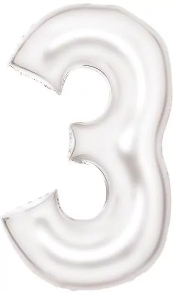 Balon foliowy cyfra 3 satynowa biała 86cm - tantis.pl