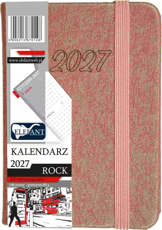Kalendarz Rock 2027 A7 tygodniowy miedziany - tantis.pl