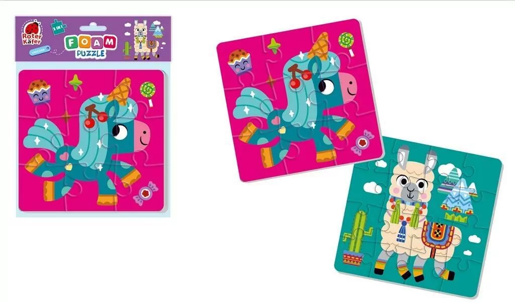 Piankowe puzzle 2w1. Jednorożec i lama - tantis.pl