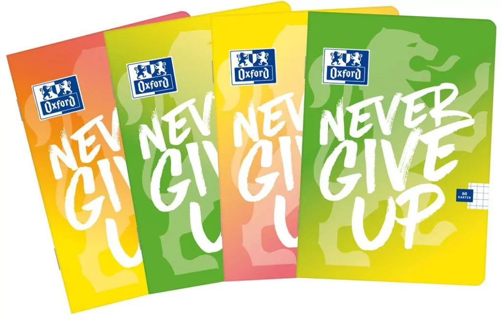 Brulion A5/96k kratka. Oxford. Never give up. Mix 1 szt - tantis.pl