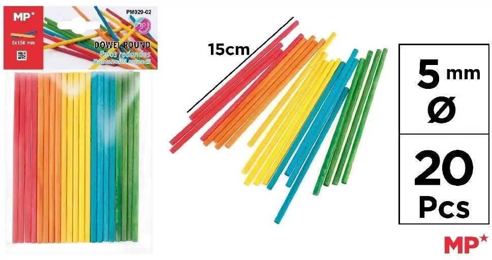 Patyczki drewniane kolorowe 5mm 20szt - tantis.pl