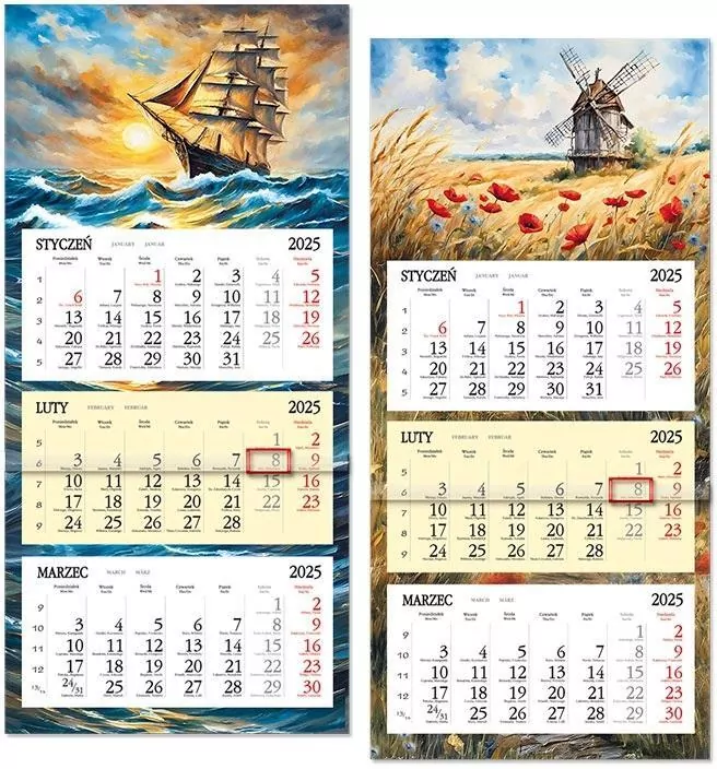 Kalendarz 2024 trójdzielny z płaską główką. Mix - tantis.pl