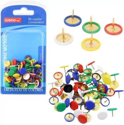 Pinezki z płaską główką biurowe kolorowe