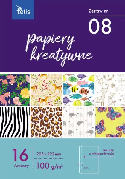 Tetis. Papiery kreatywne 205x292mm, 16 arkuszy zestaw nr 08 - tantis.pl