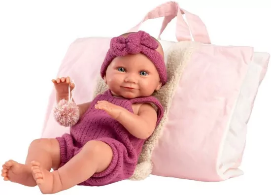 Lalka winylowa bobas Nica w różowym śpiworku 40cm