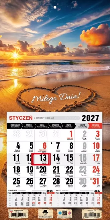 Kalendarz 2027 jednodzielny mini z magne. Morze - tantis.pl