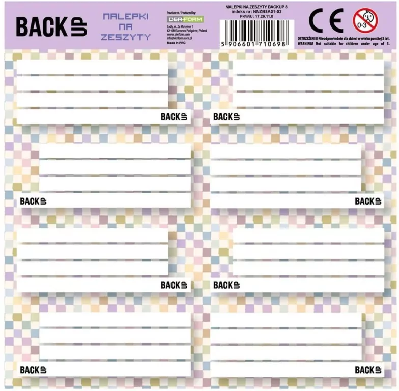 Nalepki na zeszyty Backup 8 a 01  DERFORM - tantis.pl