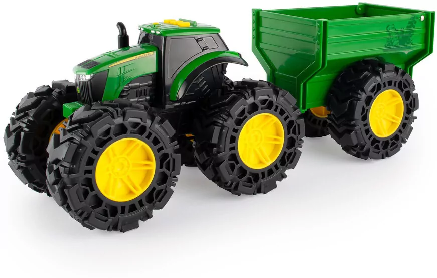 TOMY. John Deere Monster Traktor z przyczepą światło i dźwięk - tantis.pl