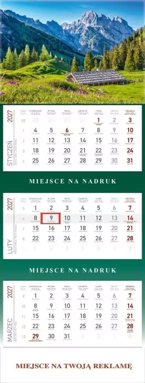 Kalendarz 2027 trójdzielny Góry - tantis.pl