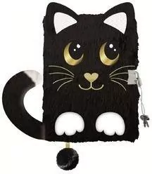 Pamiętnik z kłódką A5/96K 3D włochacz Night Cat