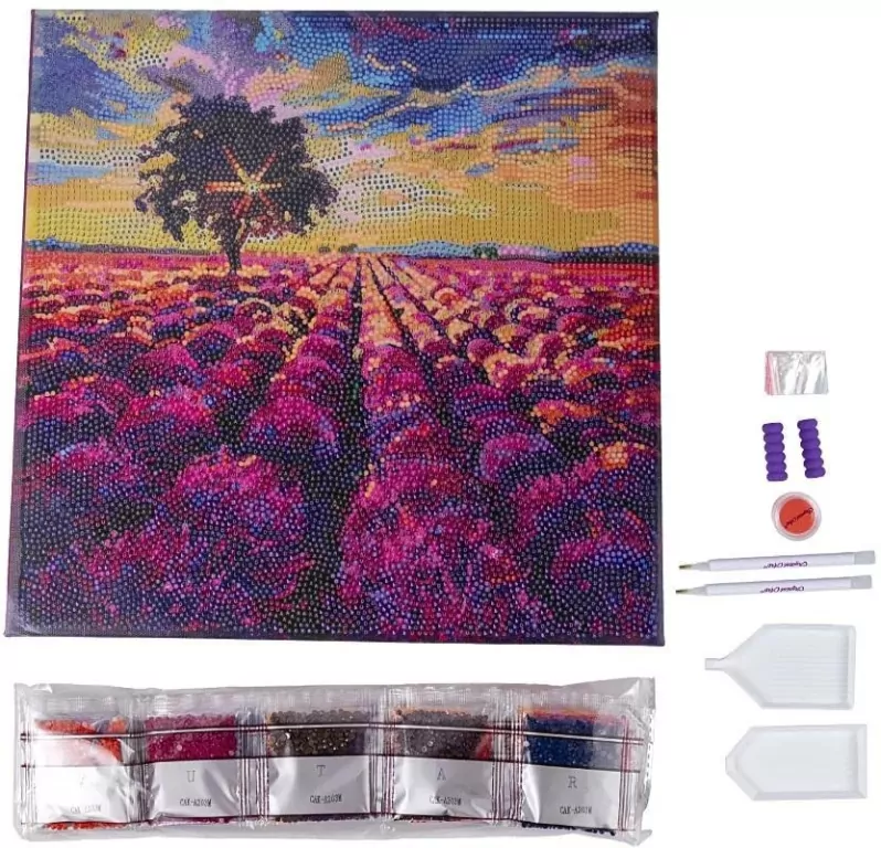 Obraz na płótnie 30x30cm z mozaiką Lawendowe pole - tantis.pl