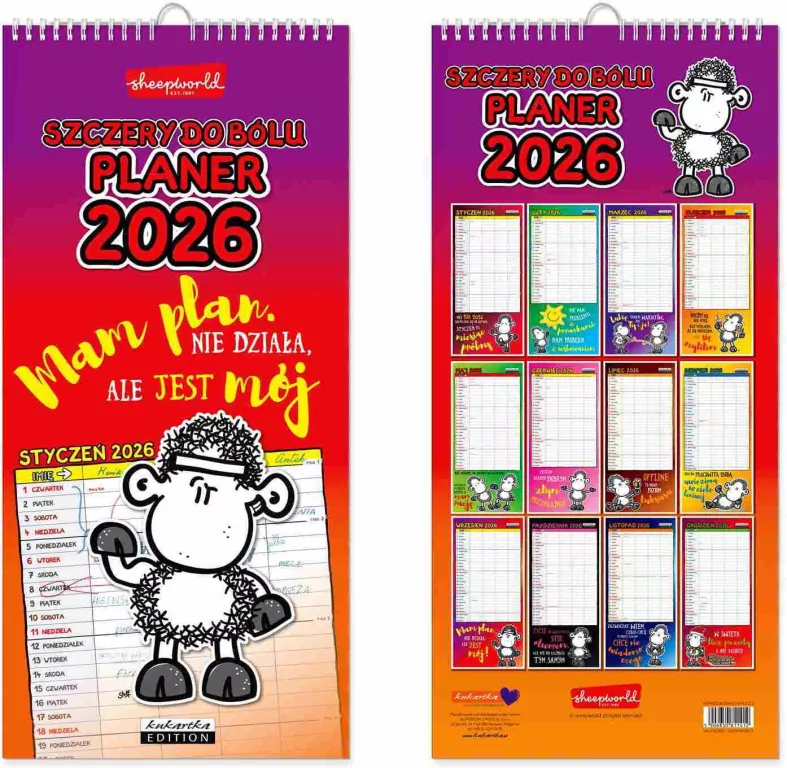 Kalendarz 2026 ścienny planer Sheepworld szczery - tantis.pl