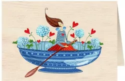 Karnet drewniany C6 + koperta Kobieta z dmuchawcem