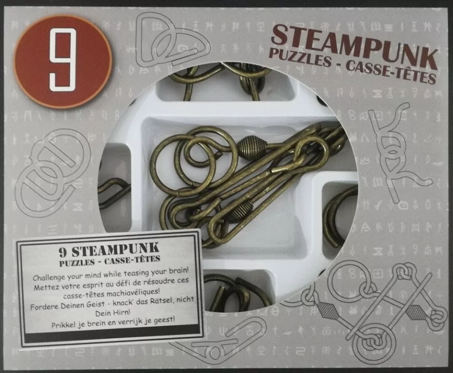 Łamigłówki metalowe 9 sztuk Steampunk zestaw szary - tantis.pl