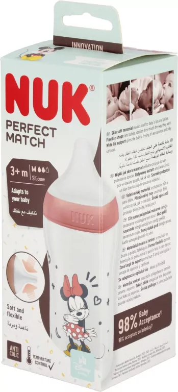 NUK. Perfect Match. Butelka z silikonowym smoczkiem. 260 ml. Minnie Mouse - tantis.pl