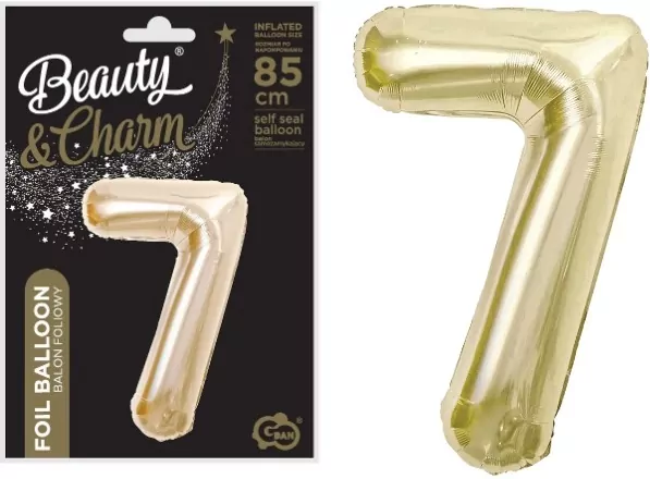Balon foliowy. Cyfra 7 szampańska 85cm - tantis.pl