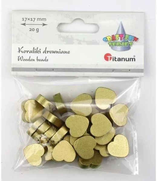 Koraliki drewniane serca płaskie 17x17mm złote 20g - tantis.pl