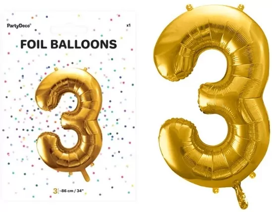 Balon foliowy 3 86cm złoty - tantis.pl