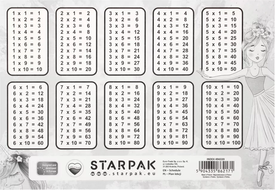 Plan lekcji z tabliczką mnożenia - tantis.pl