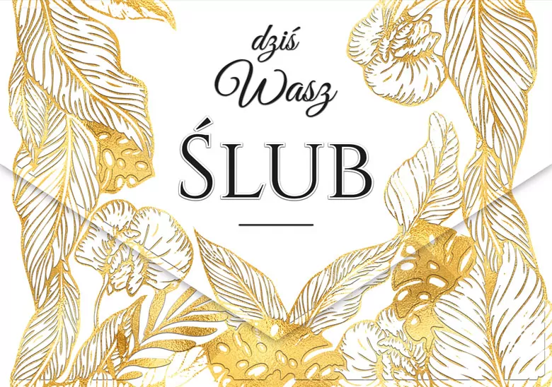 Karnet A5 ślub Złote liście - tantis.pl