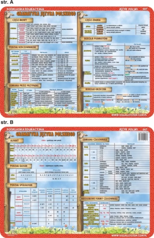Podkładka edukacyjna. Gramatyka języka polskiego. Alfabet, odmiana czasownika, części mowy, części zdania - tantis.pl