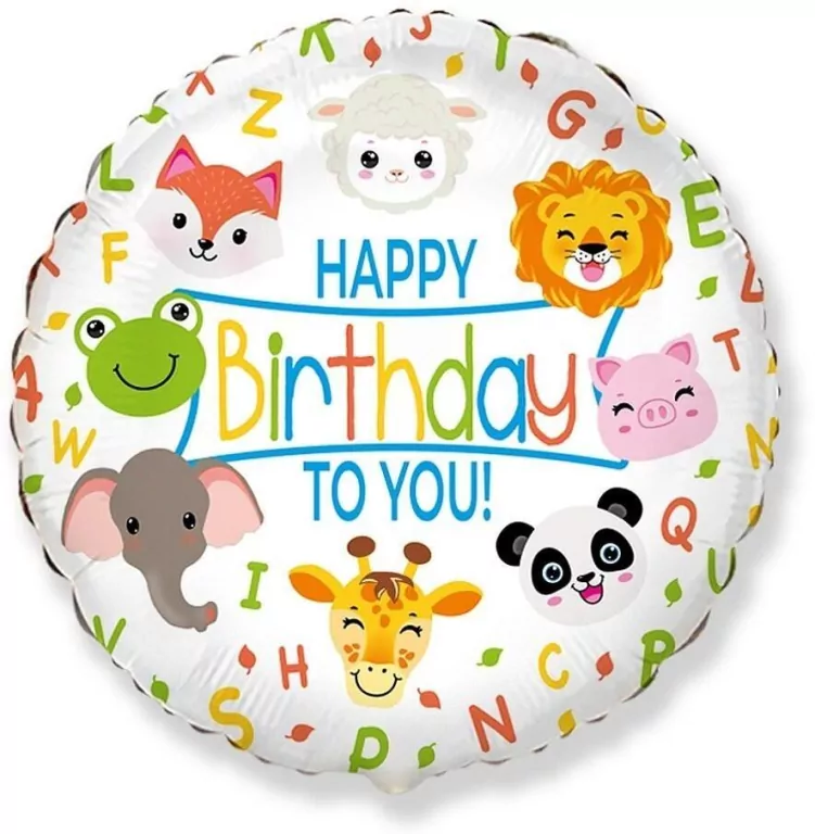 Balon foliowy Happy Birthday zwierzątka 45cm - tantis.pl