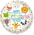 Balon foliowy Happy Birthday zwierzątka 45cm - tantis.pl