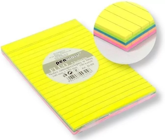 Notes samoprzylepny w linię mix 100x150mm 100K - tantis.pl