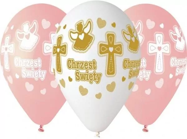 Balony Gemar hel Chrzest dziewczynki 33cm 5szt - tantis.pl