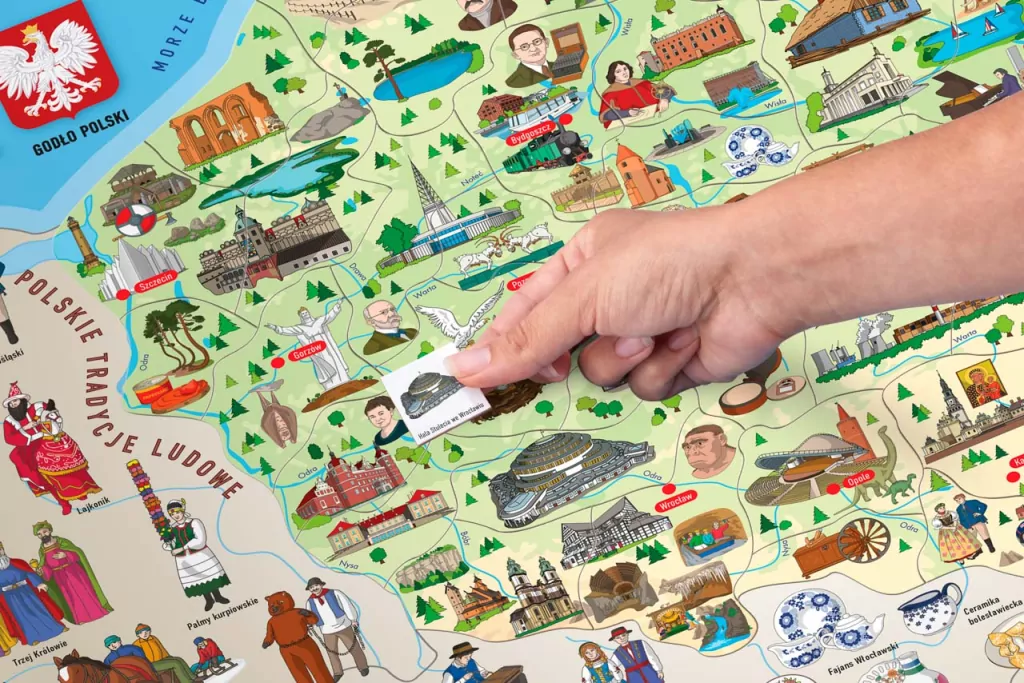 Mapa magnetyczna Polski ze zdjęciami i grą planszową 3w1 91234 Woody - tantis.pl