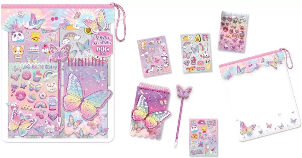 Mega zestaw naklejek z długopisem w saszetce Motylki - tantis.pl