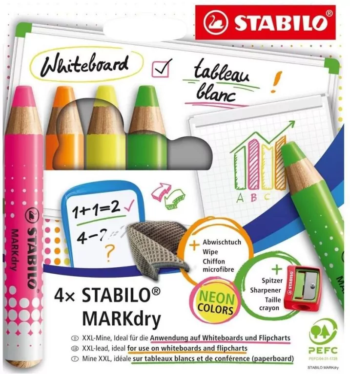 Kredki do tablic suchościeralnych 4kol. STABILO - tantis.pl