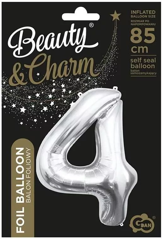 Balon foliowy B&C cyfra 4 srebrna 85cm - tantis.pl